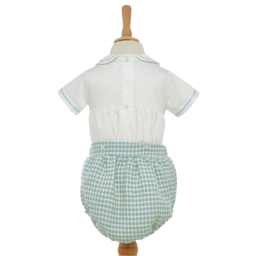 Ocean Baby Boys Blue Smocked Tweed Buster Suit (NB-4Yrs)