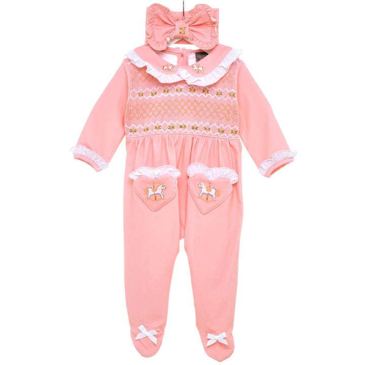 smocked peach sleepsuit baby girls sleepsuit