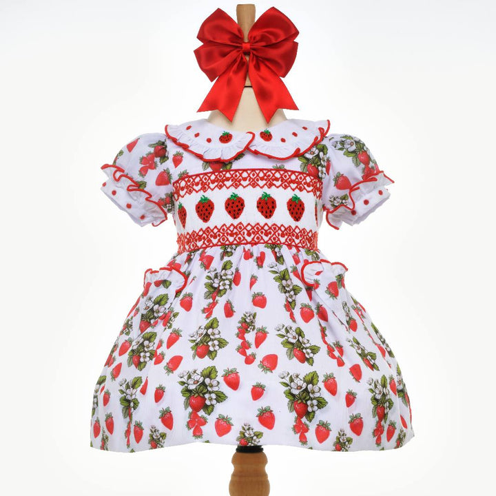 girls strawberry smocked dress