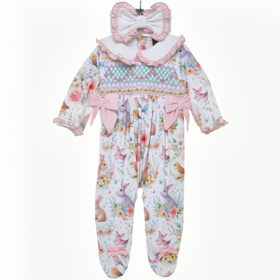 baby girls floral Bunny Sleepsuit set