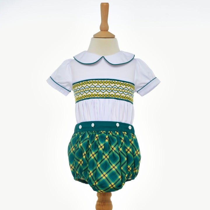 boys lemon and green buster suit smocked