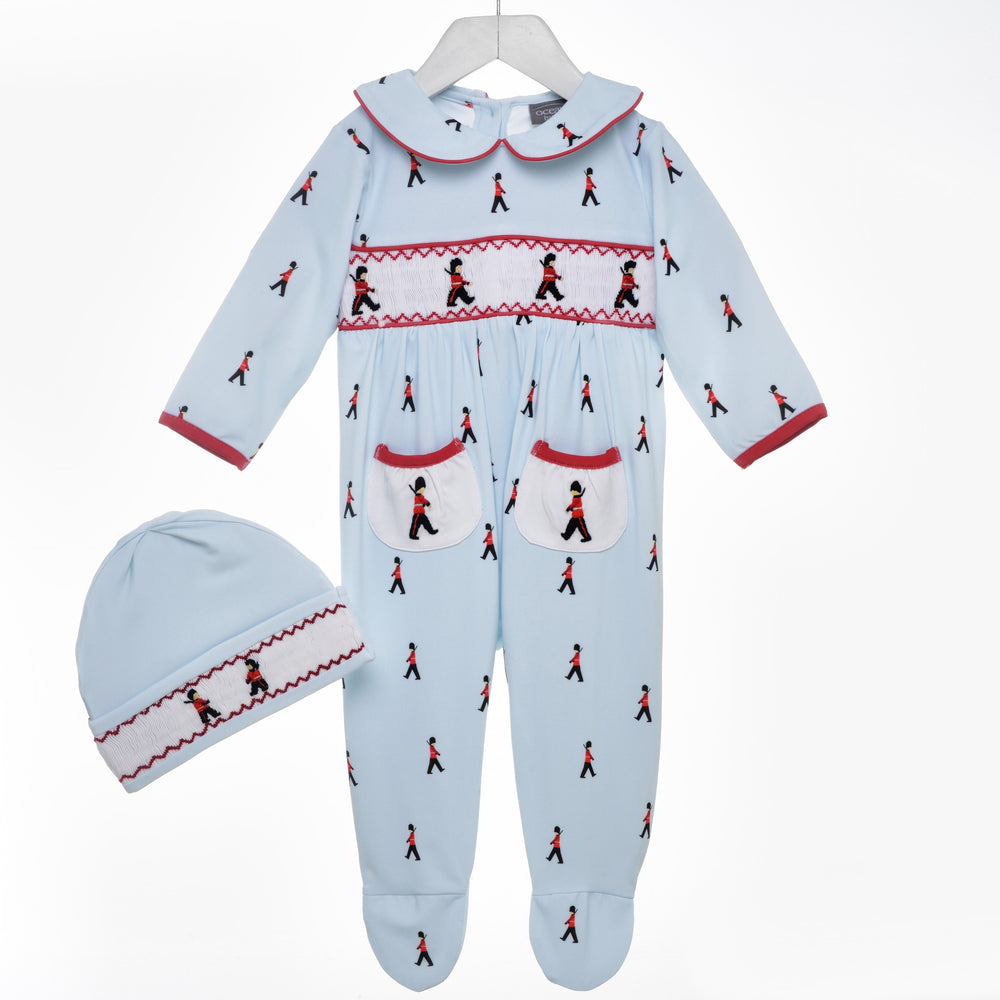 baby boys smocked sleepsuit boys soldier onesie