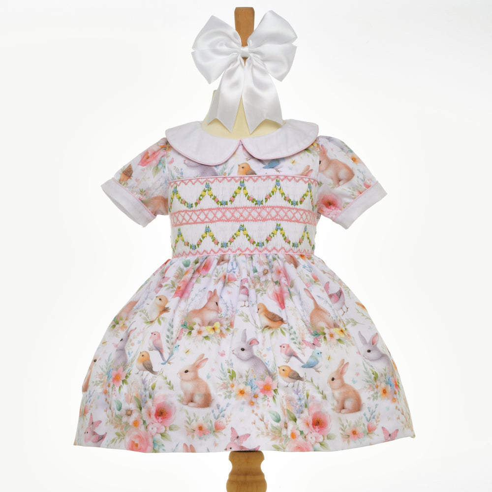 girls smocked floral Bunny dress