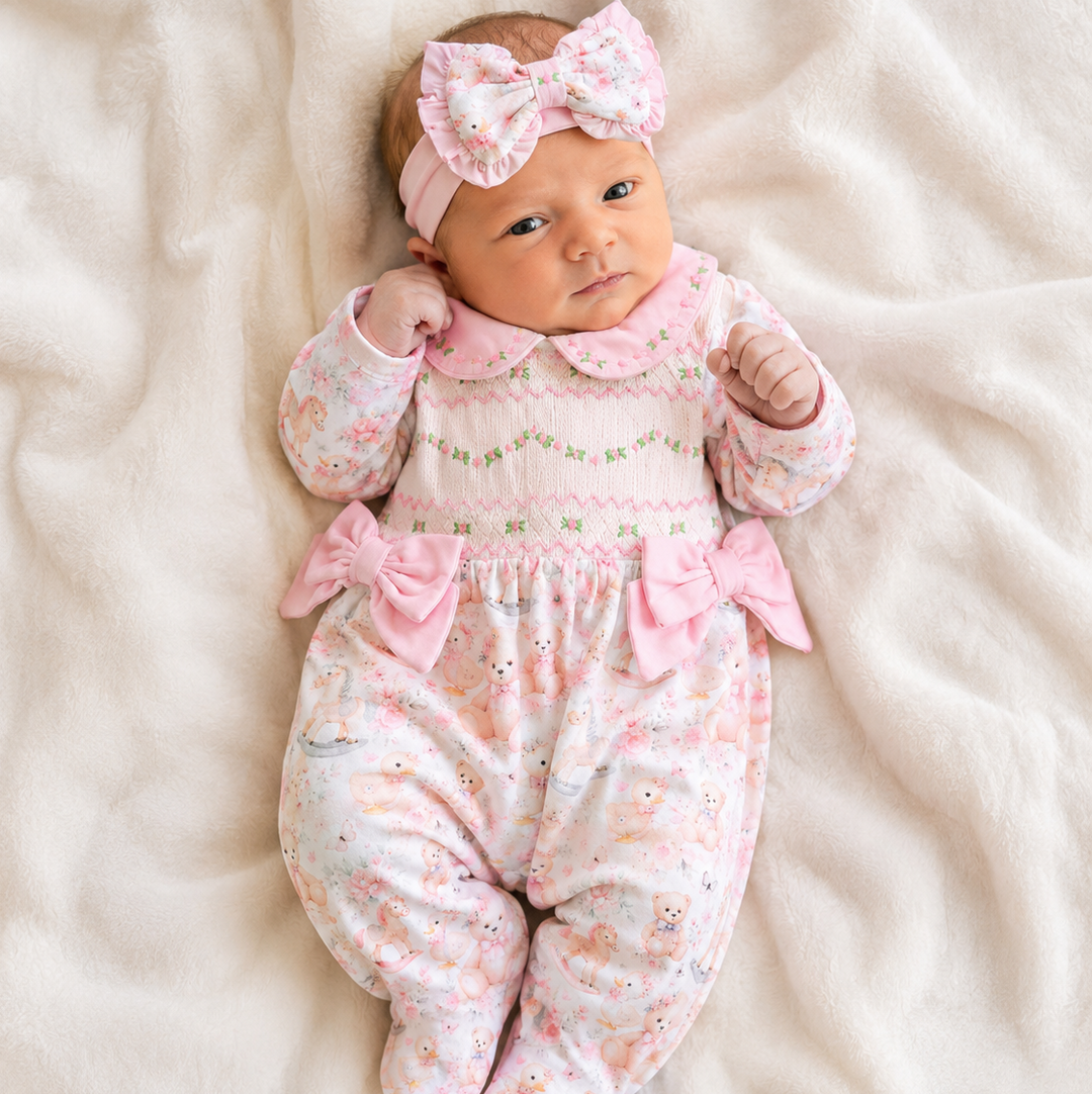 Baby girls smocked sleepsuit 