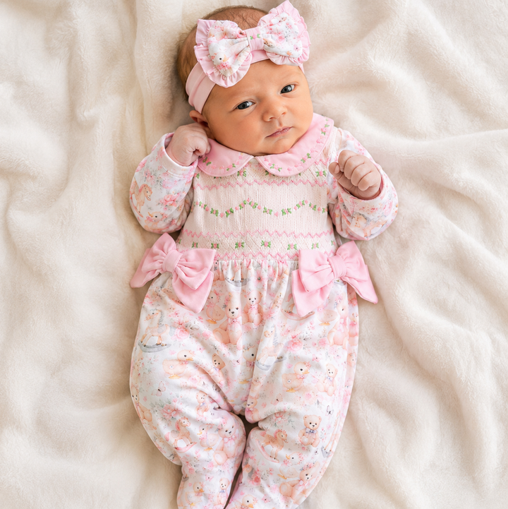 Baby girls smocked sleepsuit 