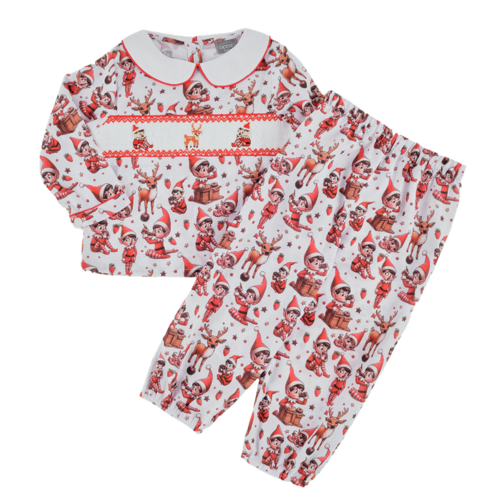 boys smocked elf pjs