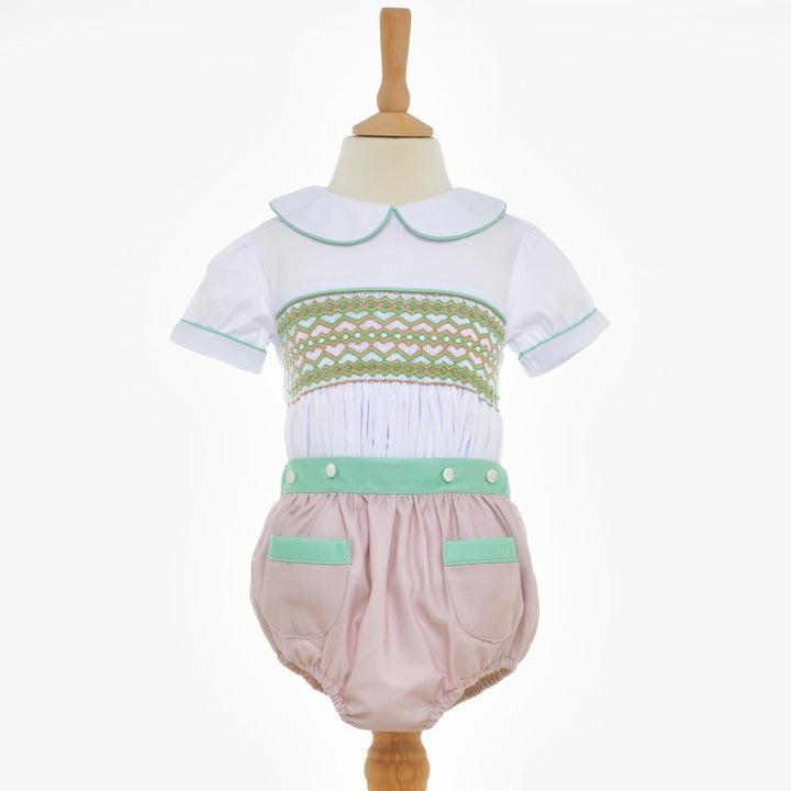 baby boys camel green smocked buster