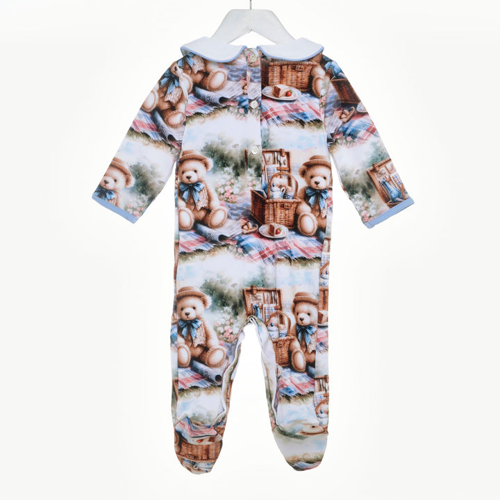 baby boy teddy bear picnic smocked sleepsuit