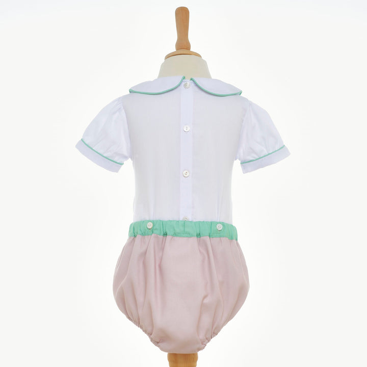 boys smocked green and cream buster