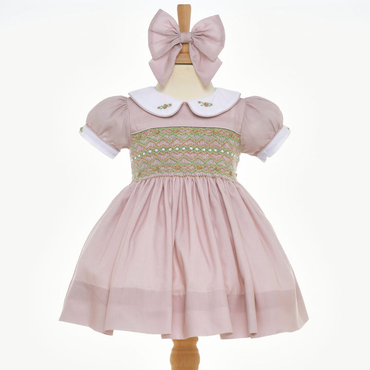 girls camel smocked dress