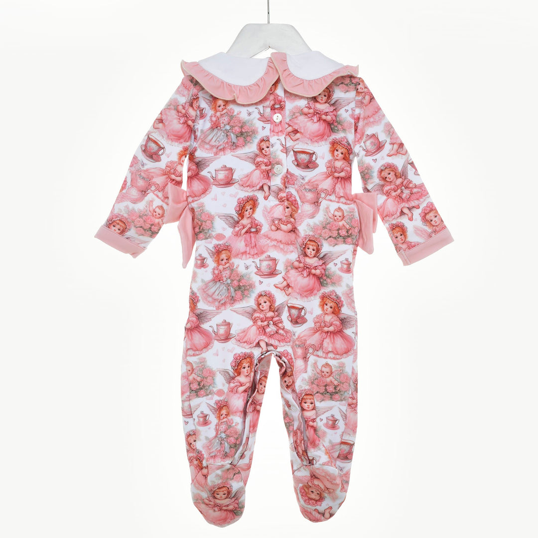 fairy girls smocked pink sleepsuit