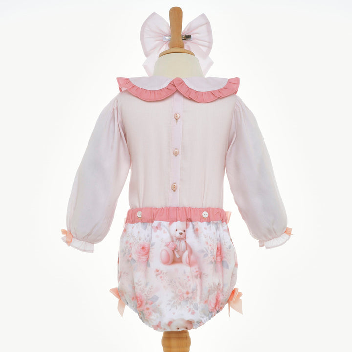 girls peach floral teddy buster