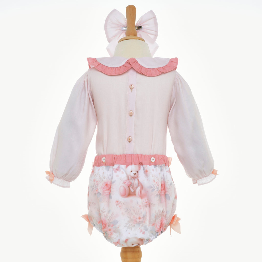 girls peach floral teddy buster