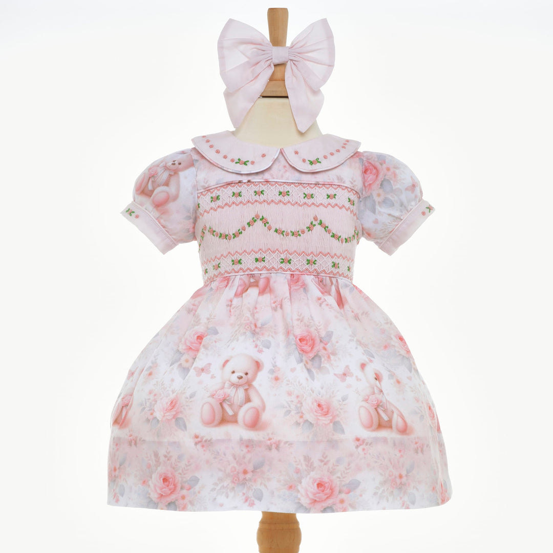 girls floral teddy smocked dress