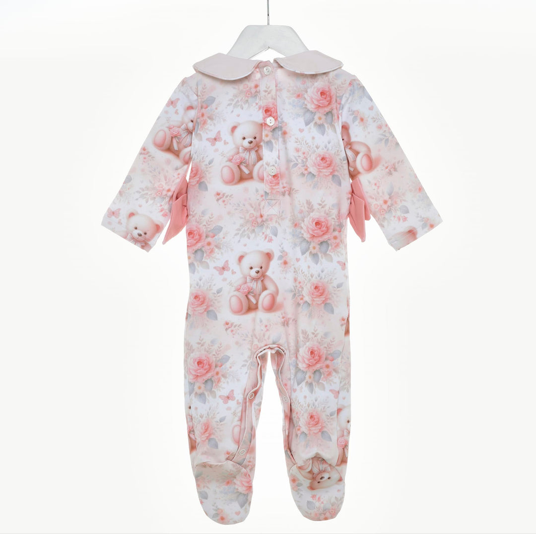 baby girl smocked teddy floral sleepsuit