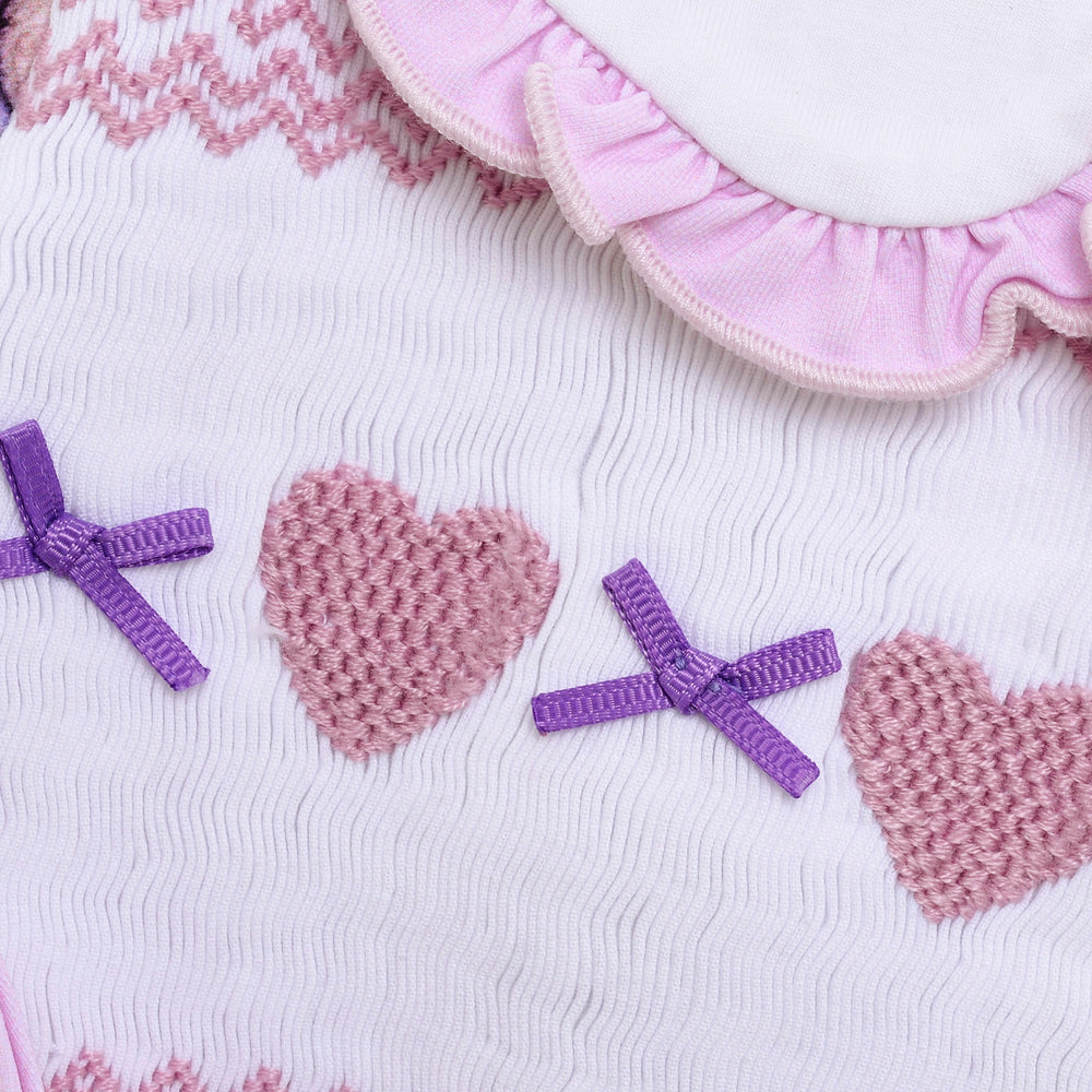 girls lilac teddy picnic smocked sleepsuit