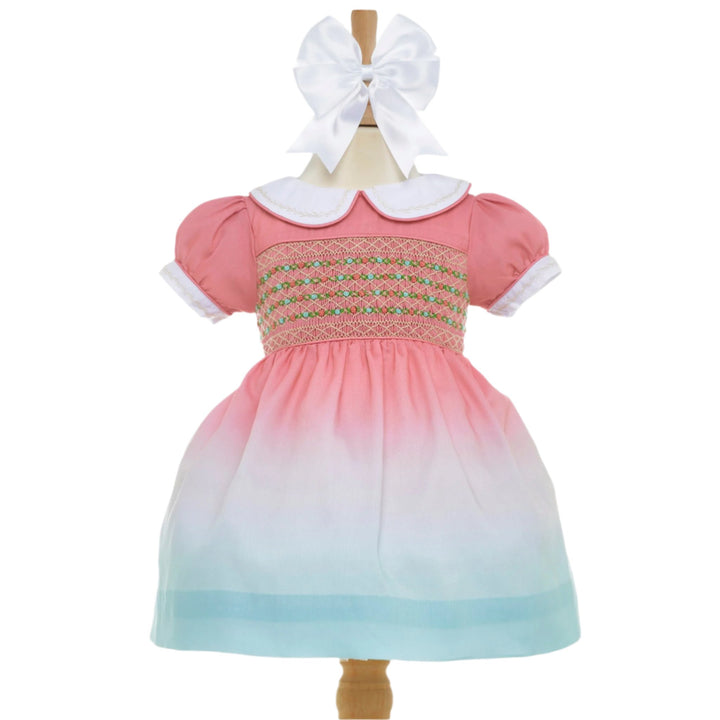 girls peach smocked dress