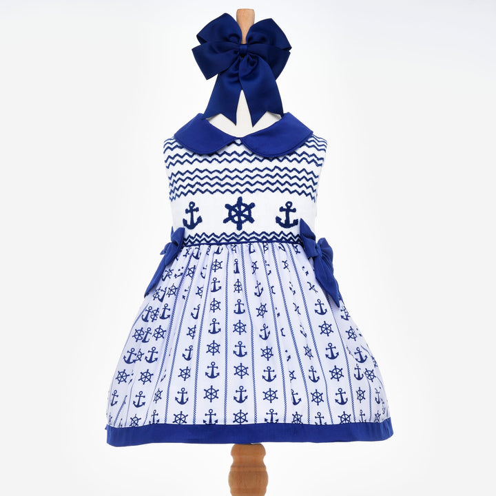 girls smocked dress navy