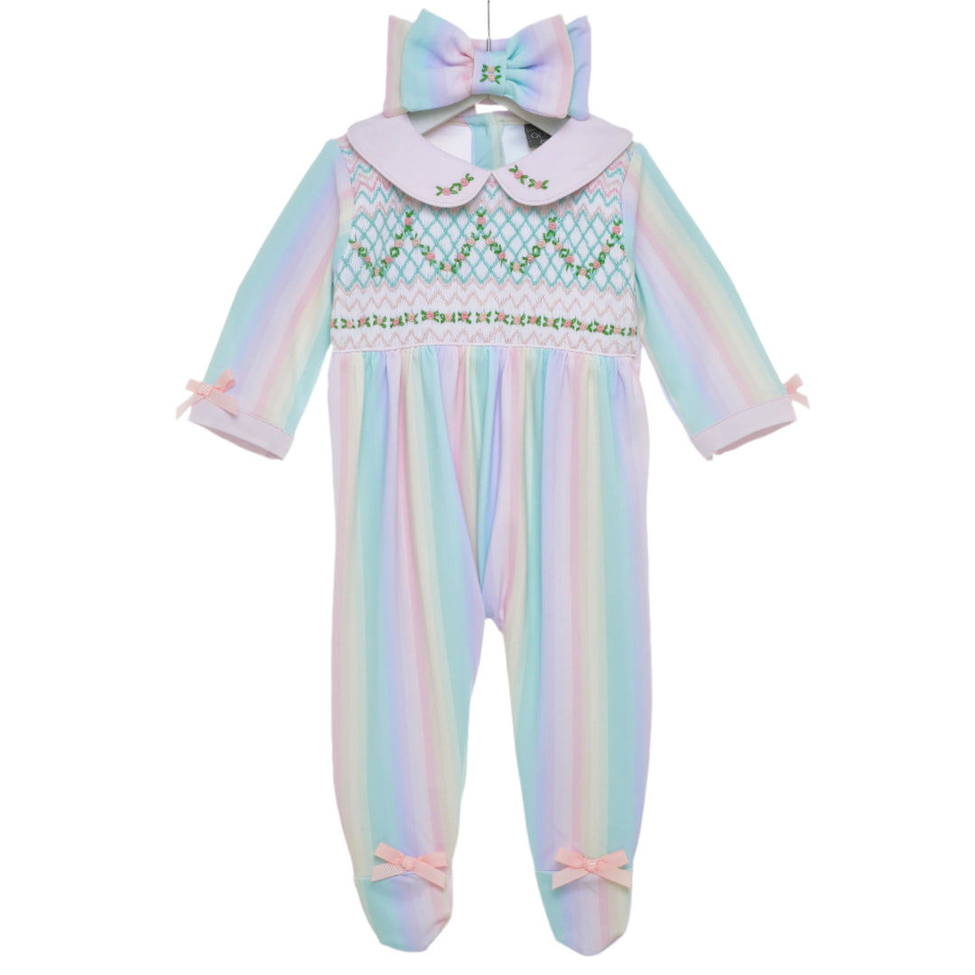 pastel babygrow smocked sleepsuit