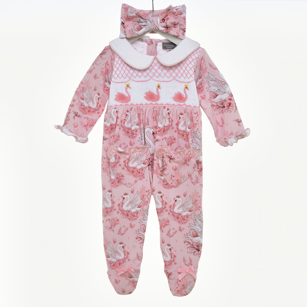 baby girls smocked sleepsuit smocked babygrow