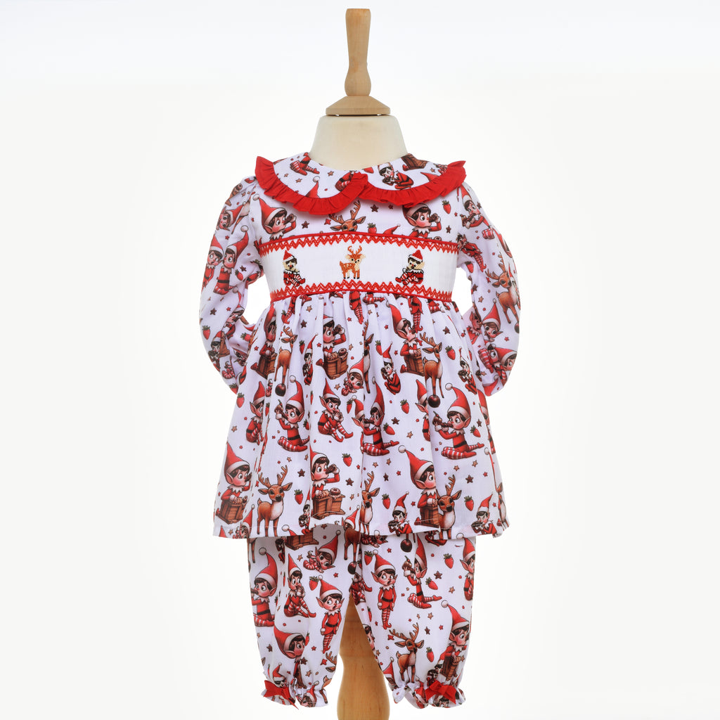 girls elf smocked pjs baby smocked pjs
