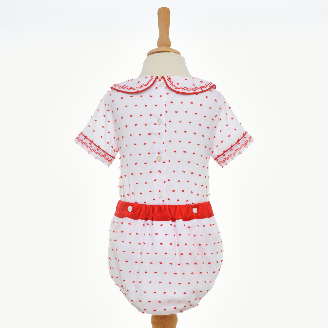 boys red swiss dot smocked buster