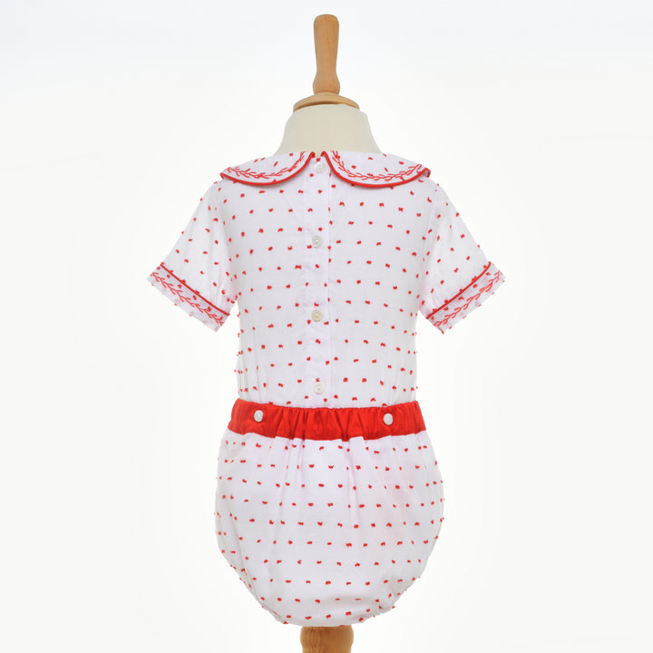 boys red swiss dot smocked buster