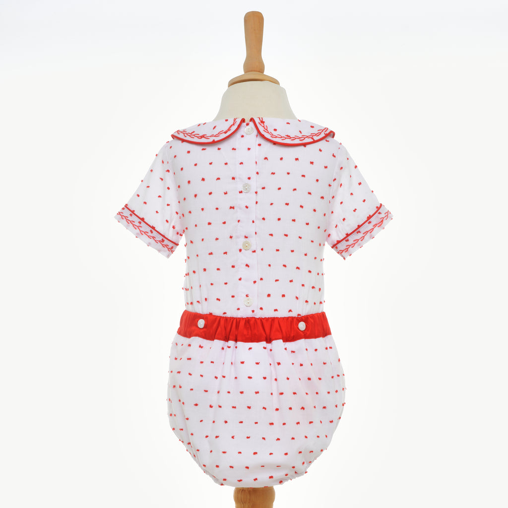 boys red swiss dot smocked buster