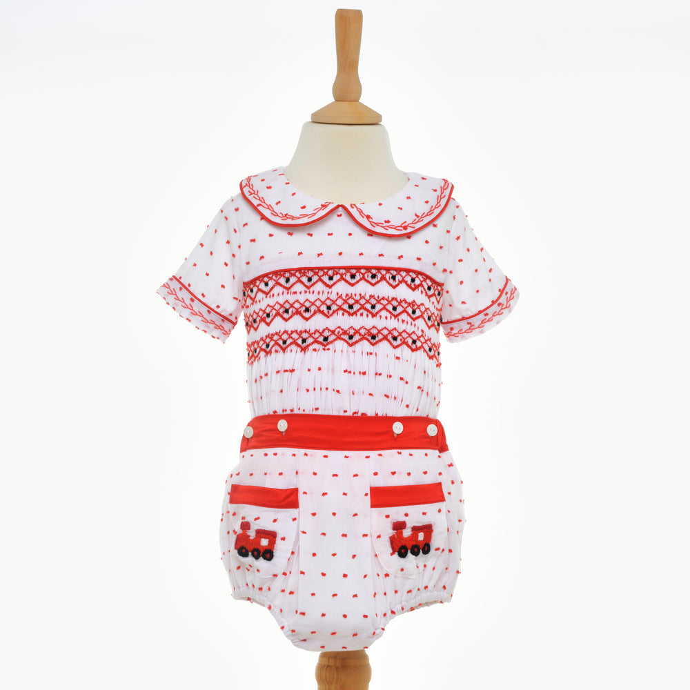 baby boys smocked train buster