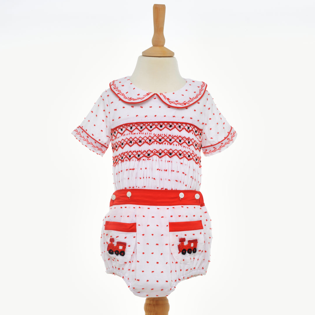 baby boys smocked train buster