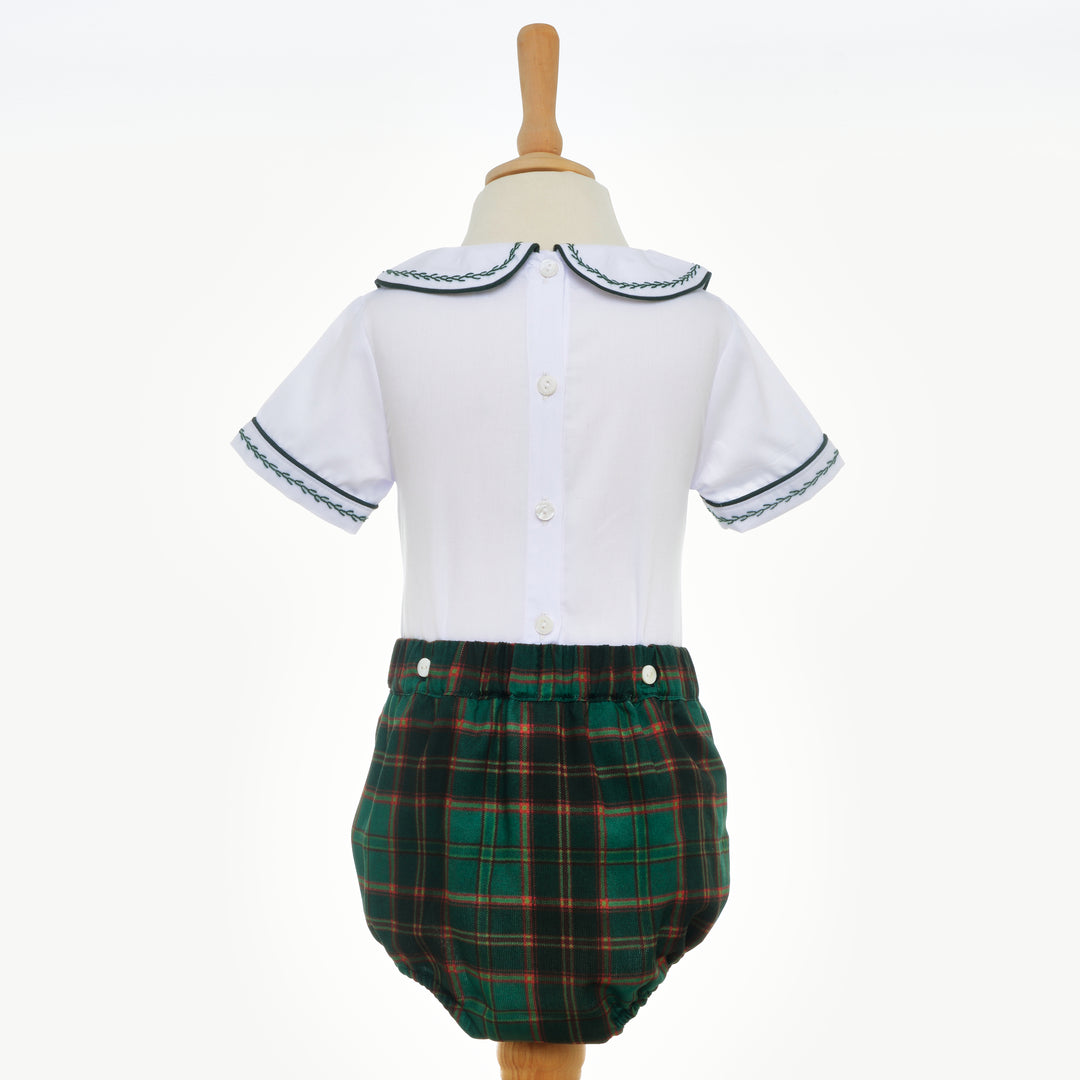 baby boys green smocked tartan buster