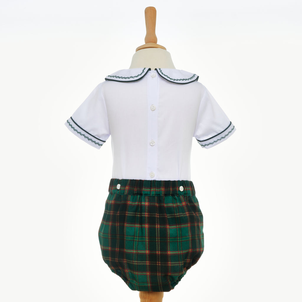 baby boys green smocked tartan buster