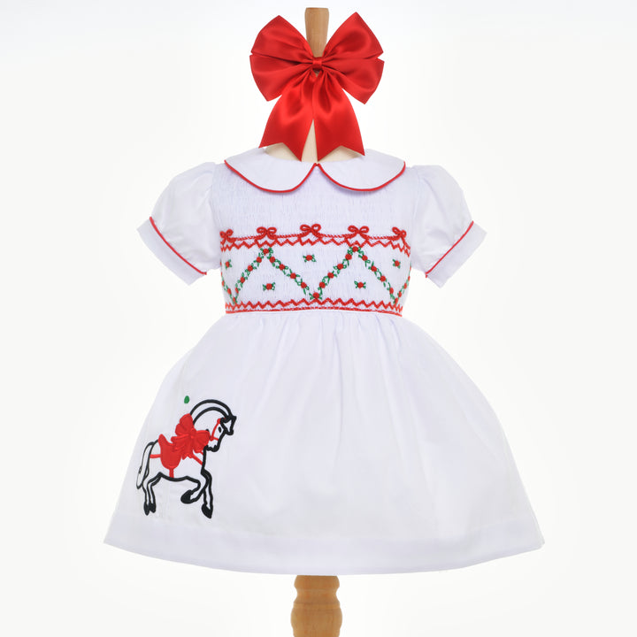 girls white smocked carousel dress