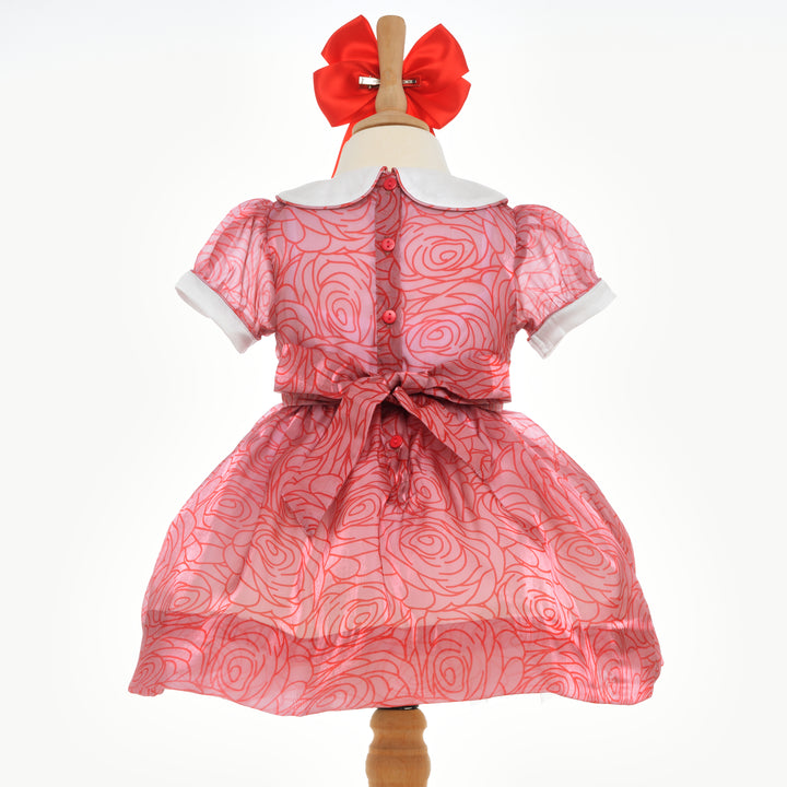 baby girls smocked red rose organza dress