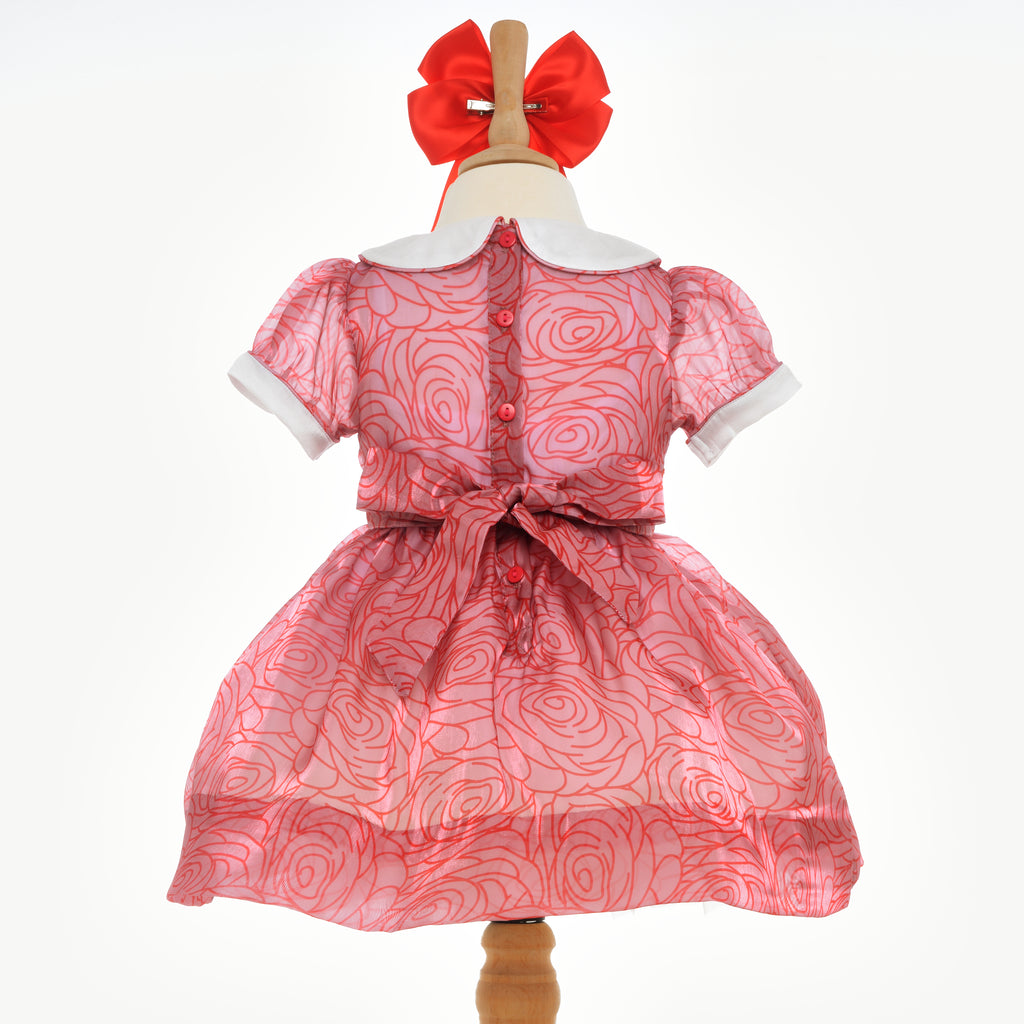 baby girls smocked red rose organza dress