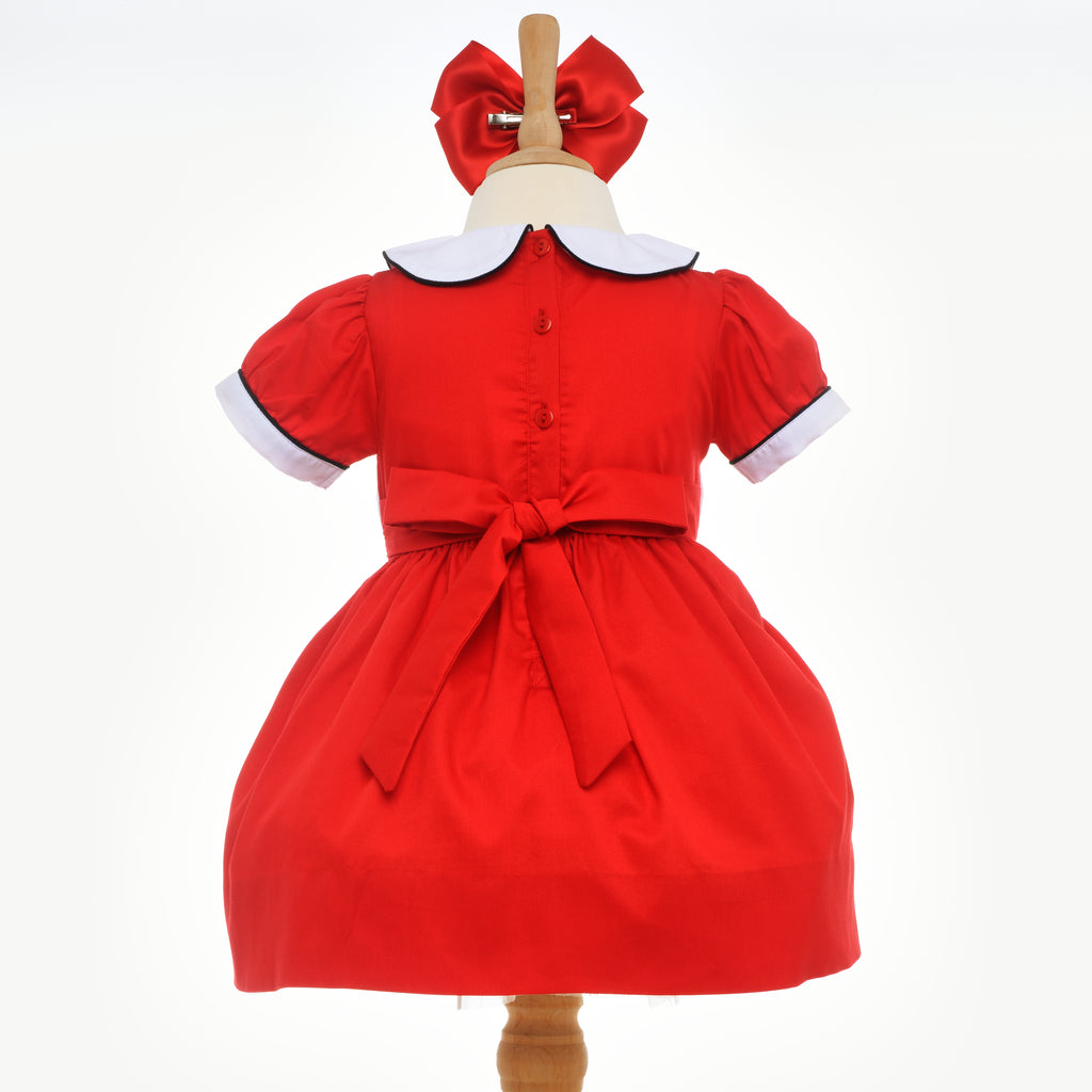 girls red smocked dress