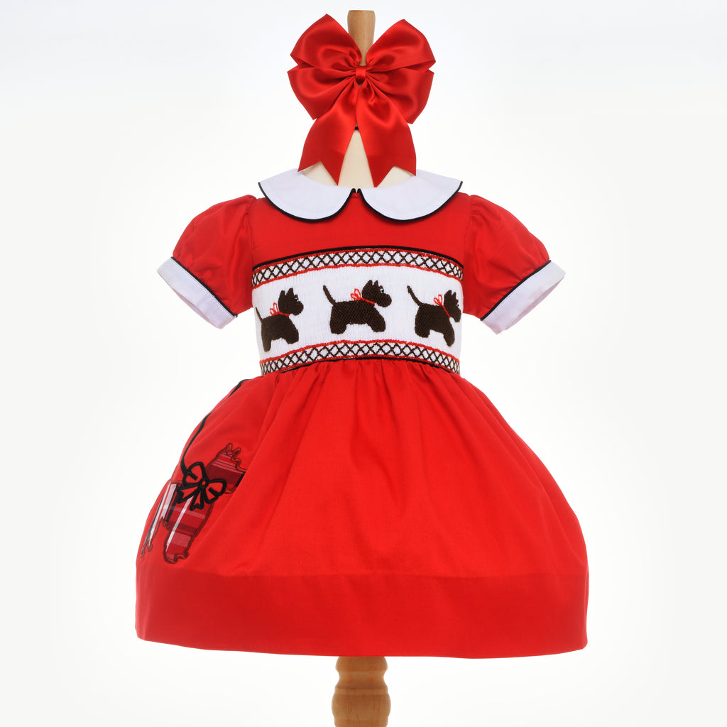 girls scottie dog smocked dress