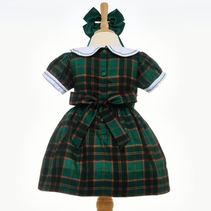 girls green smocked plaid dress