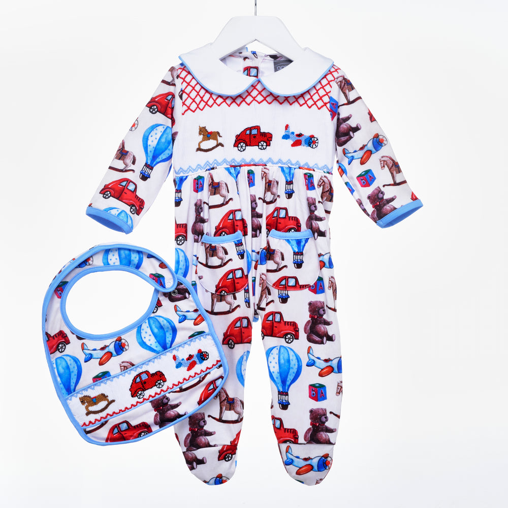 baby boys smocked sleepsuit smocked babygrow