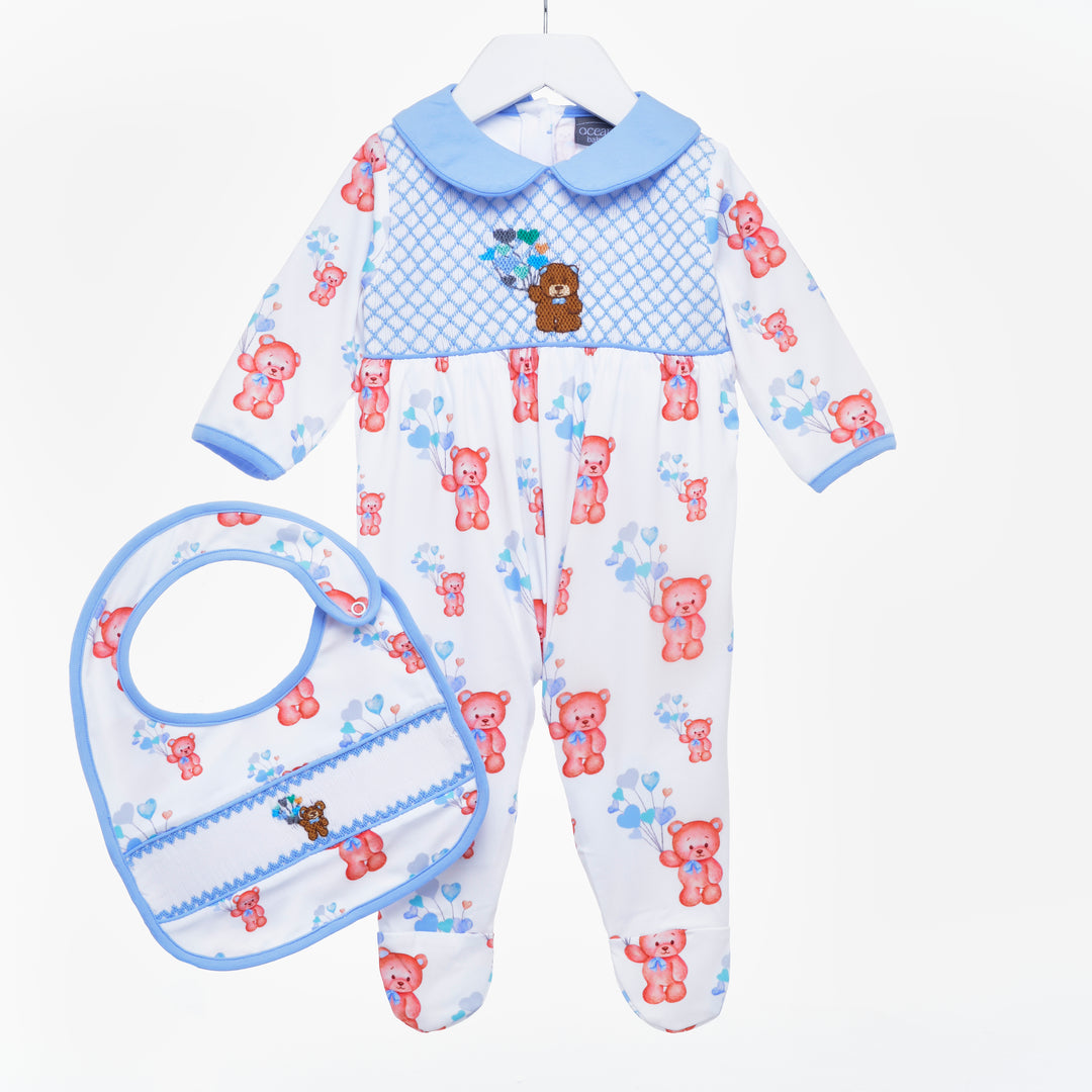 smocked baby boys babygrow smocked boys sleepsuit