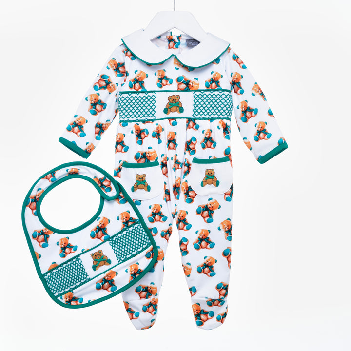 baby boys smocked sleepsuit smocked babygrow