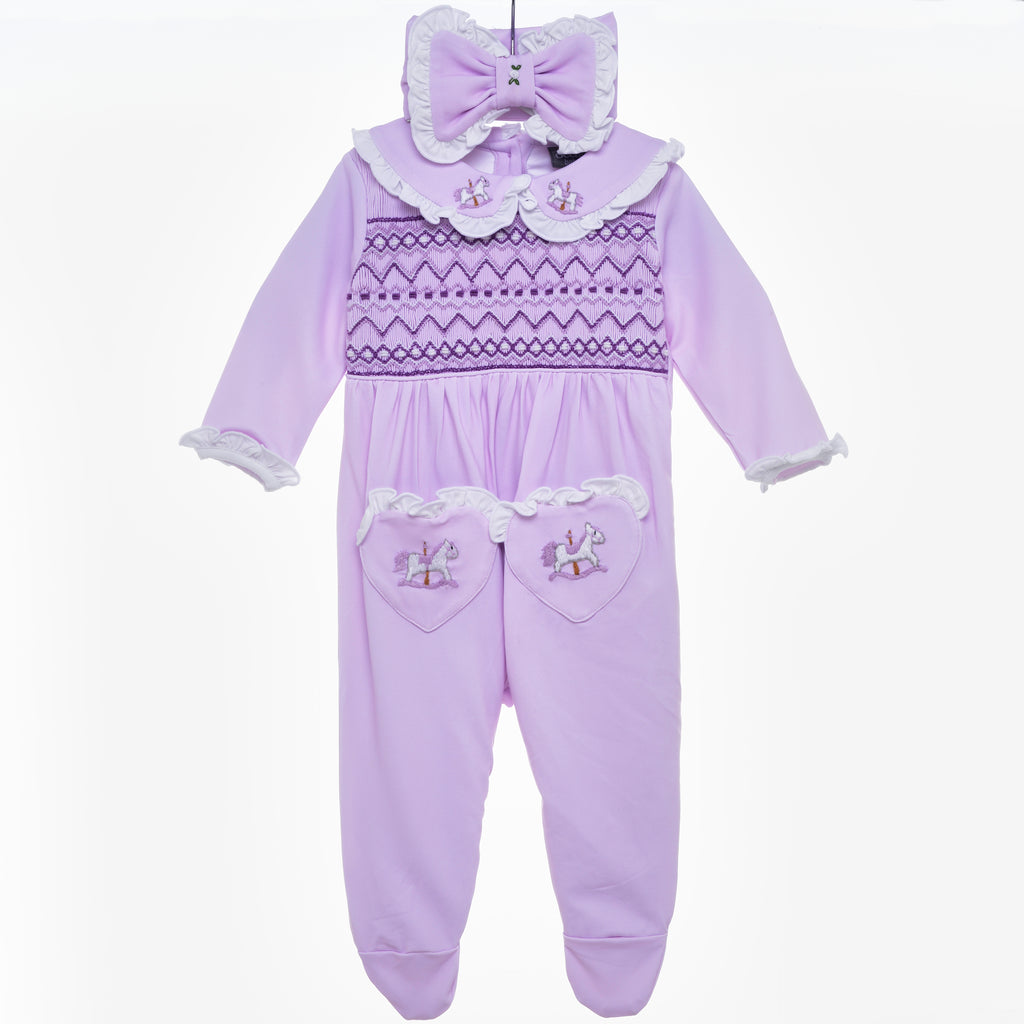 baby girls lavender carousel sleepsuit