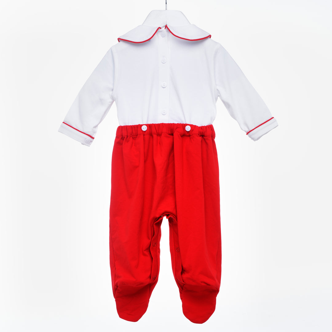 smocked red baby boys sleepsuit