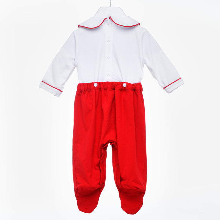 smocked red baby boys sleepsuit