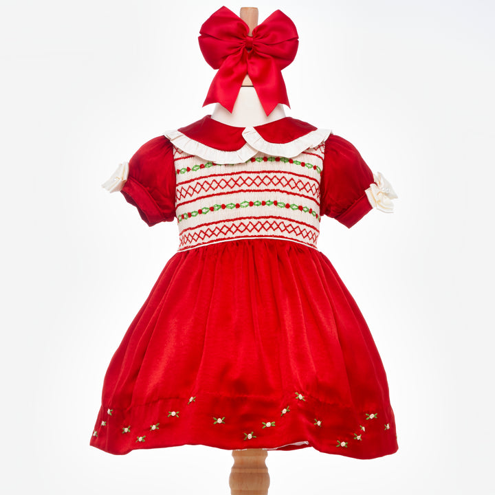 smocked red baby dress 