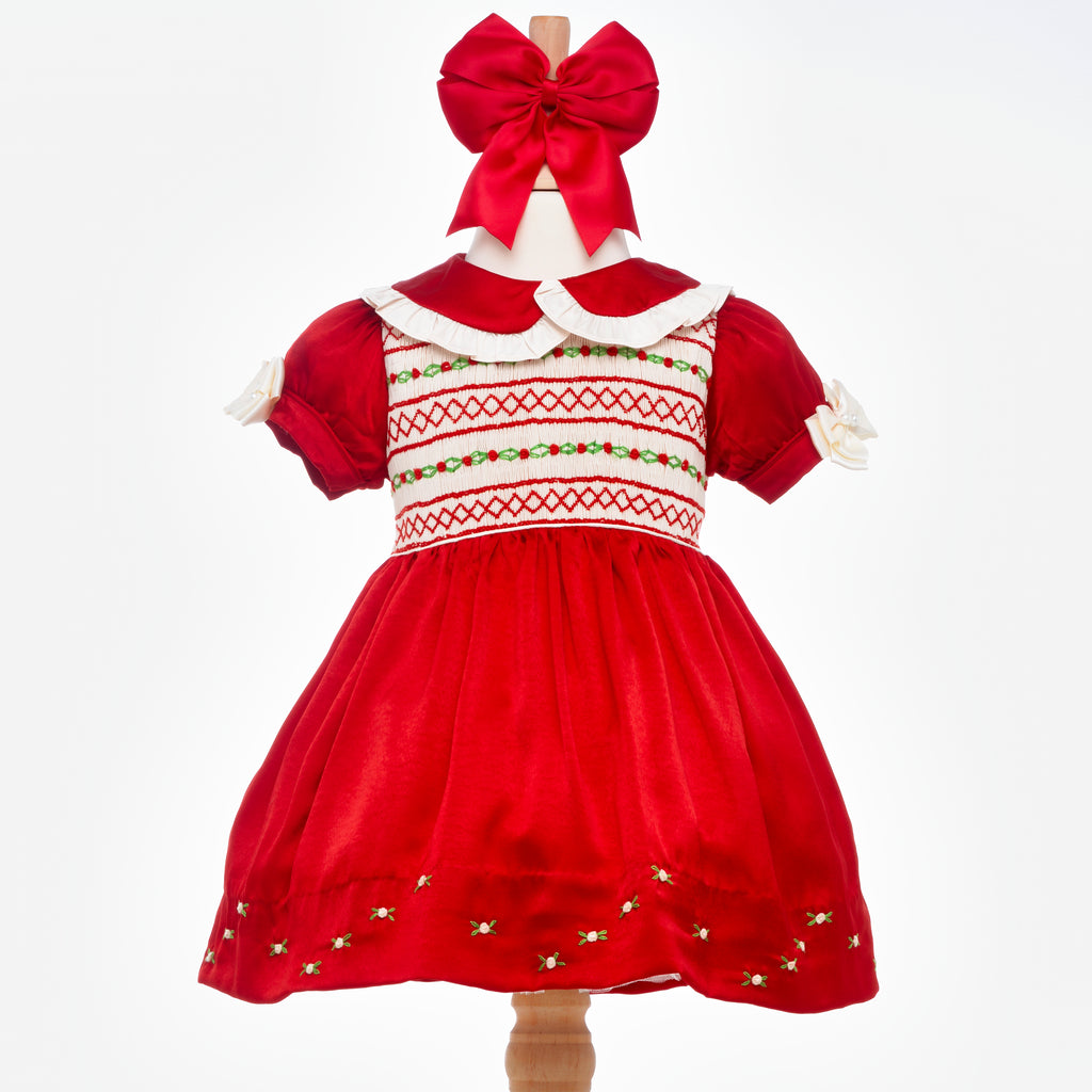 smocked red baby dress 