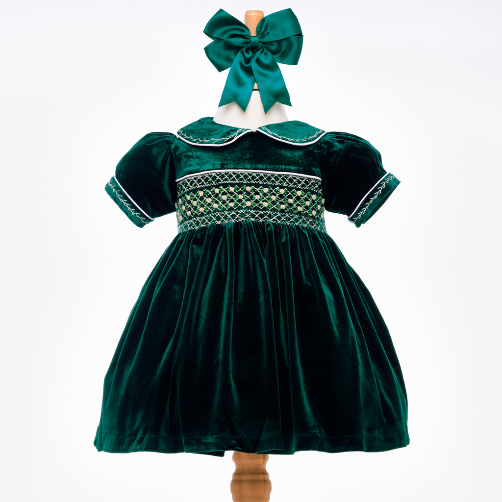 Ocean Baby Girls Emerald Velvet Smocked Petticoat Layered Dress (3M-8Y Ocean Baby Limited Ocean Baby Girls Emerald Velvet Smocked Petticoat Layered Dress (3M-8Y Ocean Baby Limited