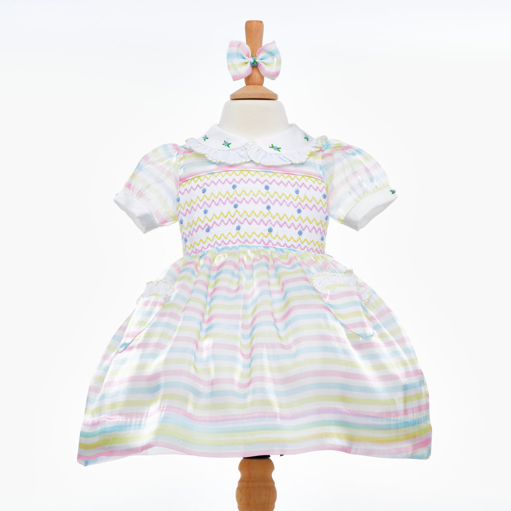 Ocean Baby Girls Smocked Candy Stripe Organza Dress (NB-8Yrs)