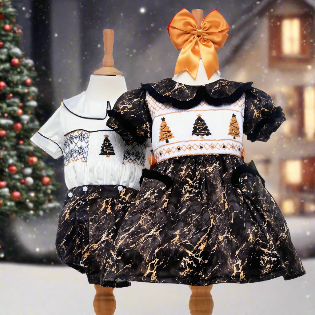 smocked matching christmas kids wear