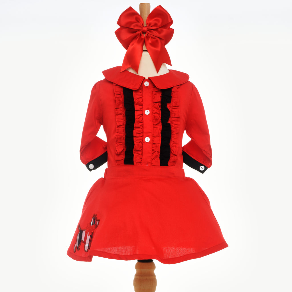 girls red scottie dog skirt set